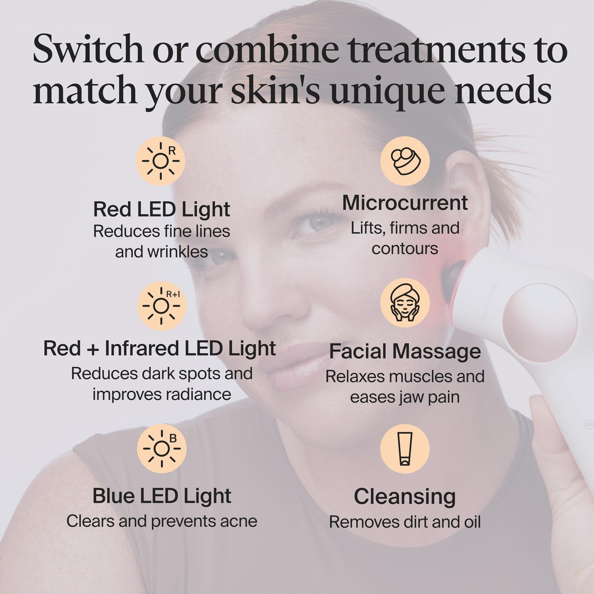 TheraFace PRO | Masaje de terapia percusiva 6 en 1 para el cuidado de la piel - Microcorriente - LED azul y rojo de Therabody - Blanco