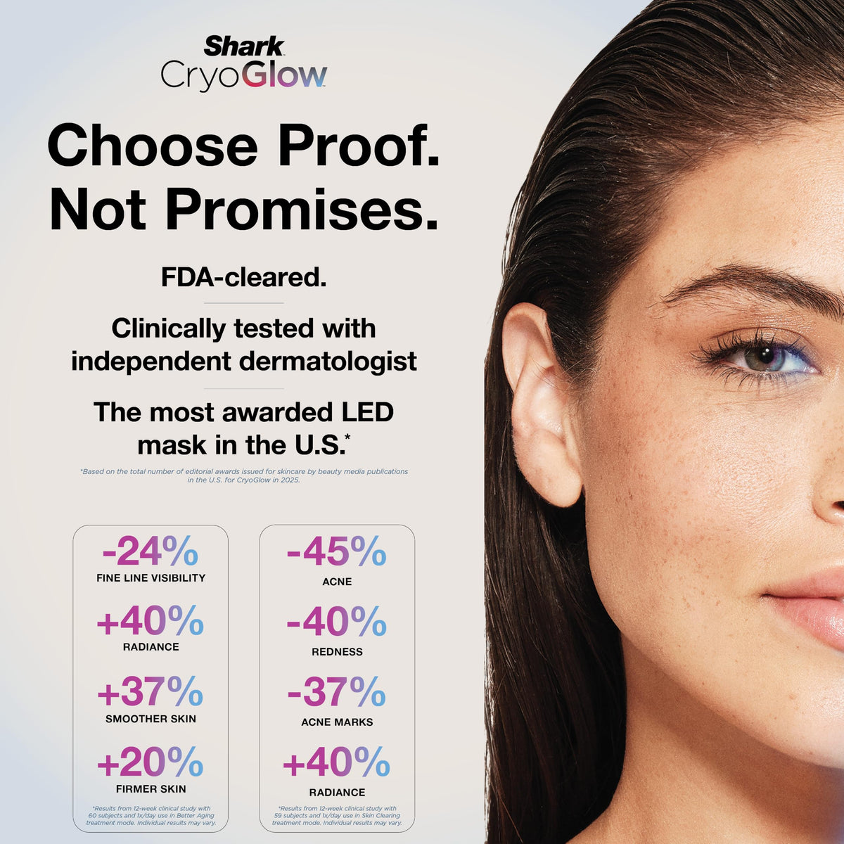 Shark Cryoglow - Máscara facial LED con refrigeración debajo de los ojos, reparación de manchas antienvejecimiento, LED, terapia de luz infrarroja, USB-C, control remoto, bolsa de almacenamiento