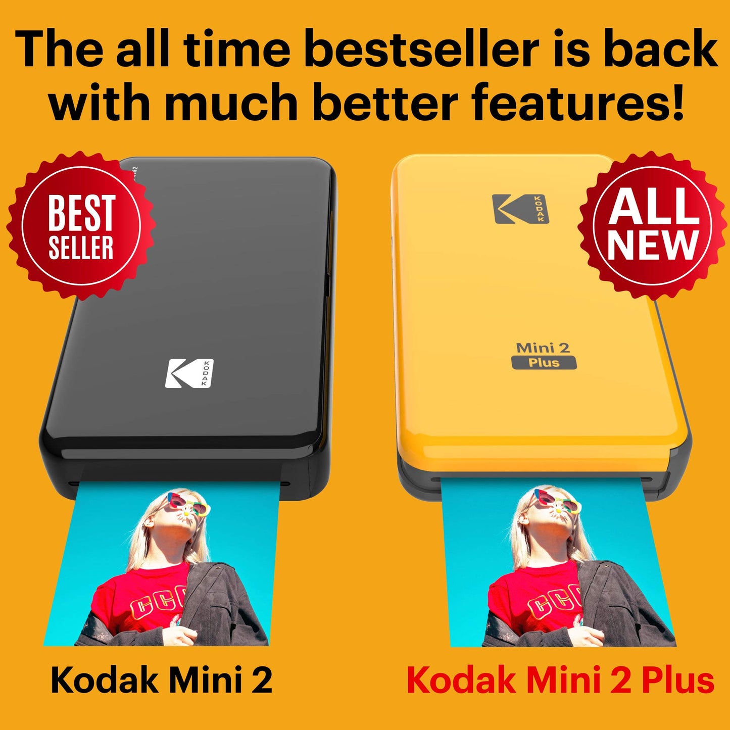 Kodak Mini 2 Plus Impresora Fotográfica Inalámbrica Portátil,Tecnología 4Pass y Proceso de Laminación, Calidad Premium – Amarillo