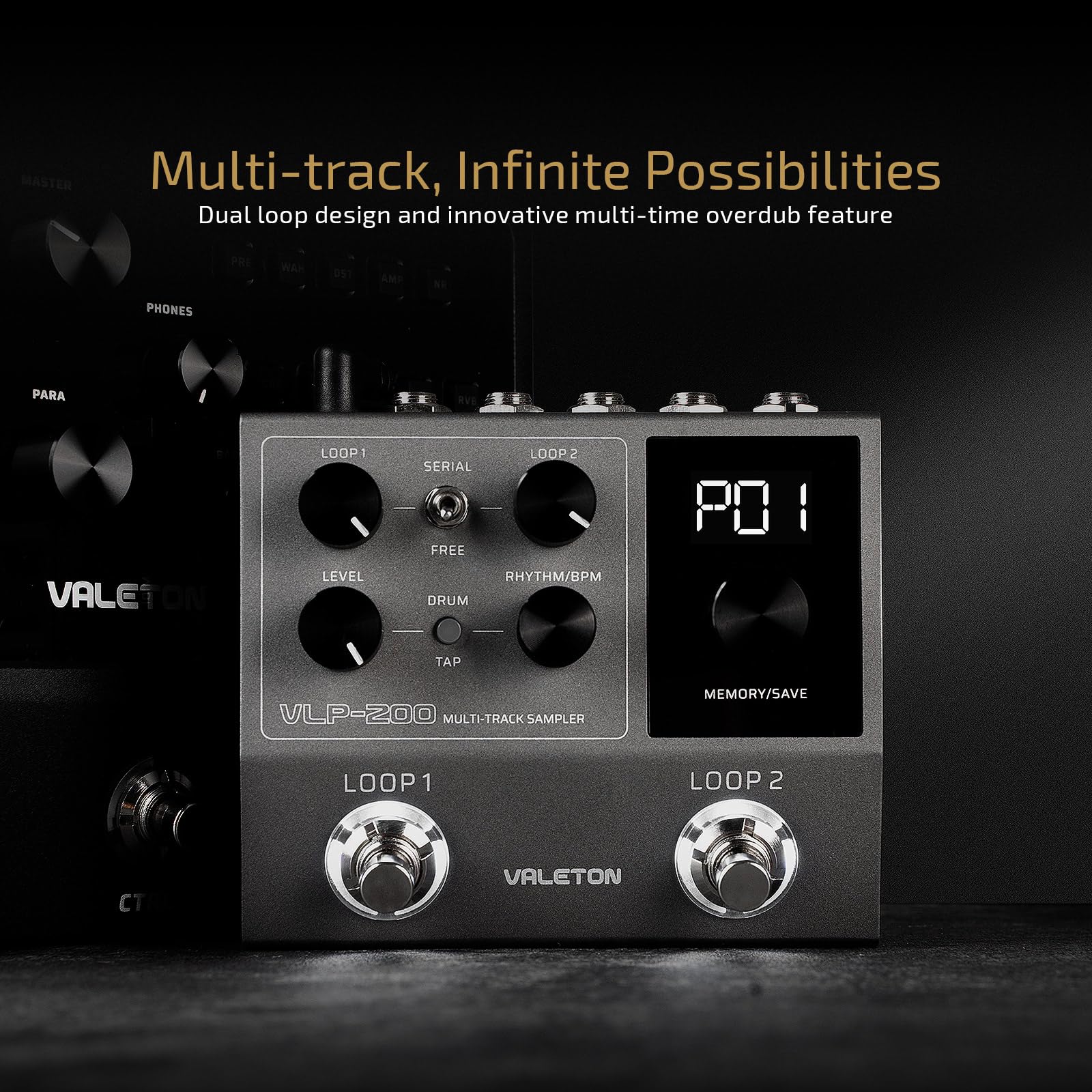 VALETON Looper - Pedal de doble pista estéreo para guitarra, bajo, teclado, máquina de batería de voz, 99 espacios de almacenamiento de proyectos, soporte de software VLP-200 (incluido 1 cable TS