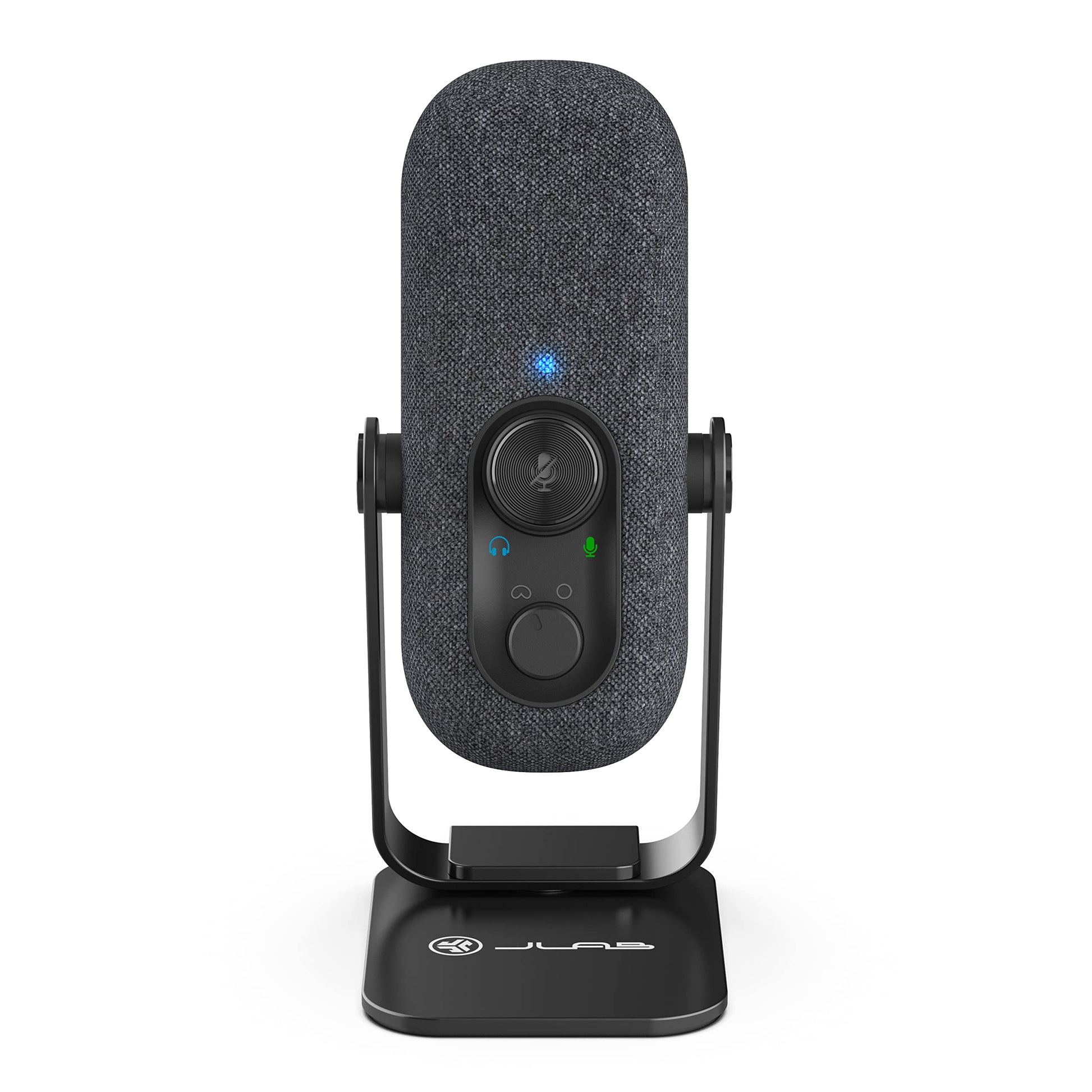 JLab Go Talk Micrófono USB | Negro | Salida USB-C | Cardioide u omnidireccional | Frecuencia de muestreo de 96 K | Respuesta de frecuencia de 20 Hz - 20 kHz | Control de volumen y silencio rápido | AUX de 3,5 mm | Plug and Play