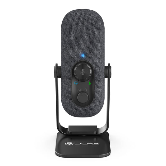 JLab Go Talk Micrófono USB | Negro | Salida USB-C | Cardioide u omnidireccional | Frecuencia de muestreo de 96 K | Respuesta de frecuencia de 20 Hz - 20 kHz | Control de volumen y silencio rápido | AUX de 3,5 mm | Plug and Play