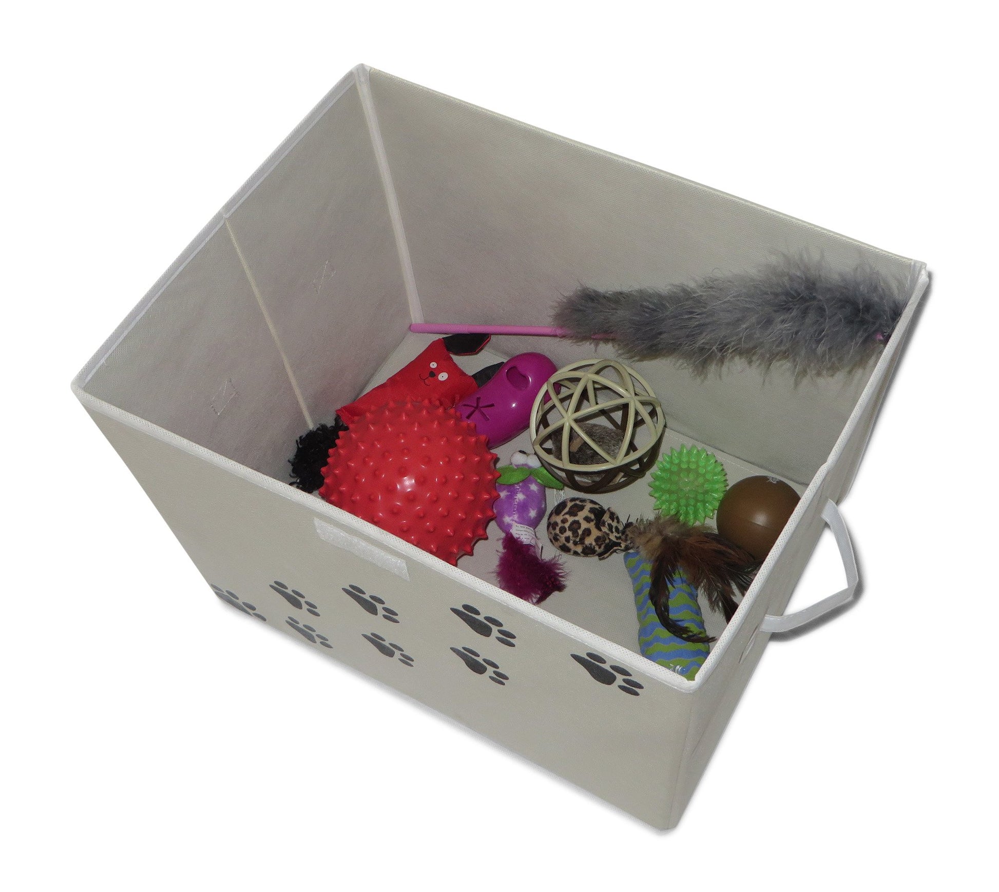 Feline Ruff Large Dog Toys Storage Box. 16" x 12" Inch Pet Toy Storage Basket with Lid. Perfect Collapsible Canvas Bin for Cat Toys and Accessories Too! (Tan)