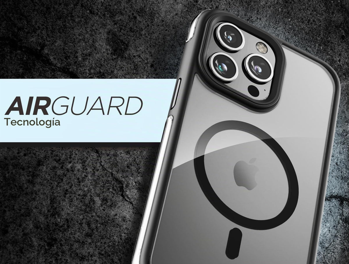 Funda iPhone 15 Pro MAX Encased Transparente Negro con Anillo y Soporte Magnético Antigolpes