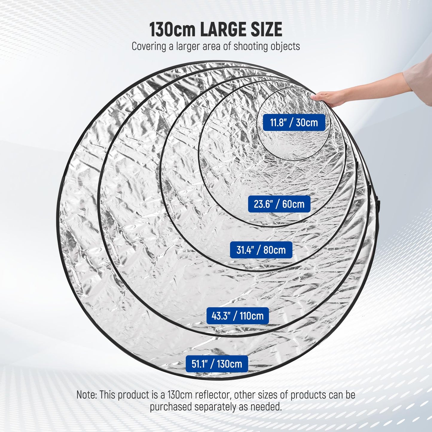 NEEWER 51"/130cm Difusor Reflector de Luz Multidisco Plegable 5 en 1 con Bolsa - Translúcido, Plata, Oro, Blanco y Negro para Iluminación de Fotografía de Estudio al Aire Libre, RF-130