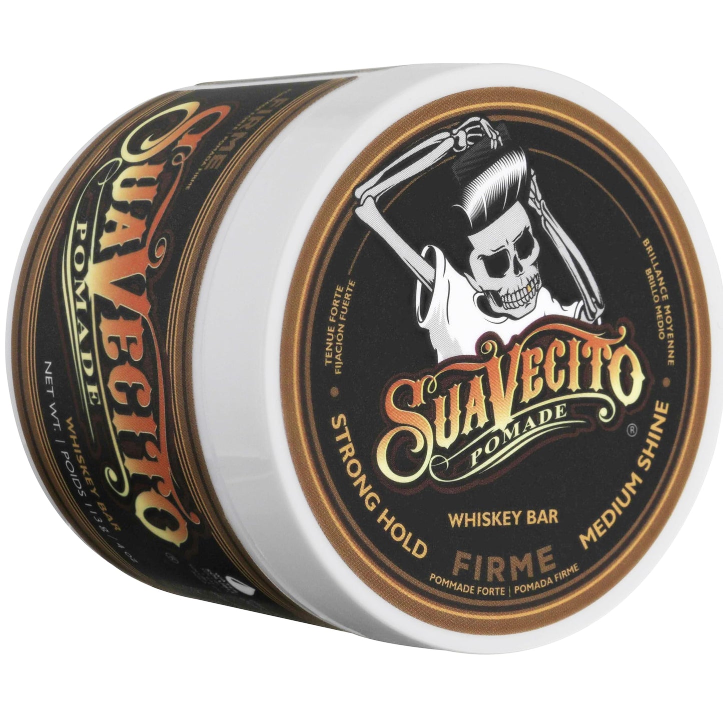 Suavecito Pomade Firme Cera Para Cabello de Fijacion Media Brillo Medio Todo Tipo de Cabello Aroma Whiskey Bar 113g