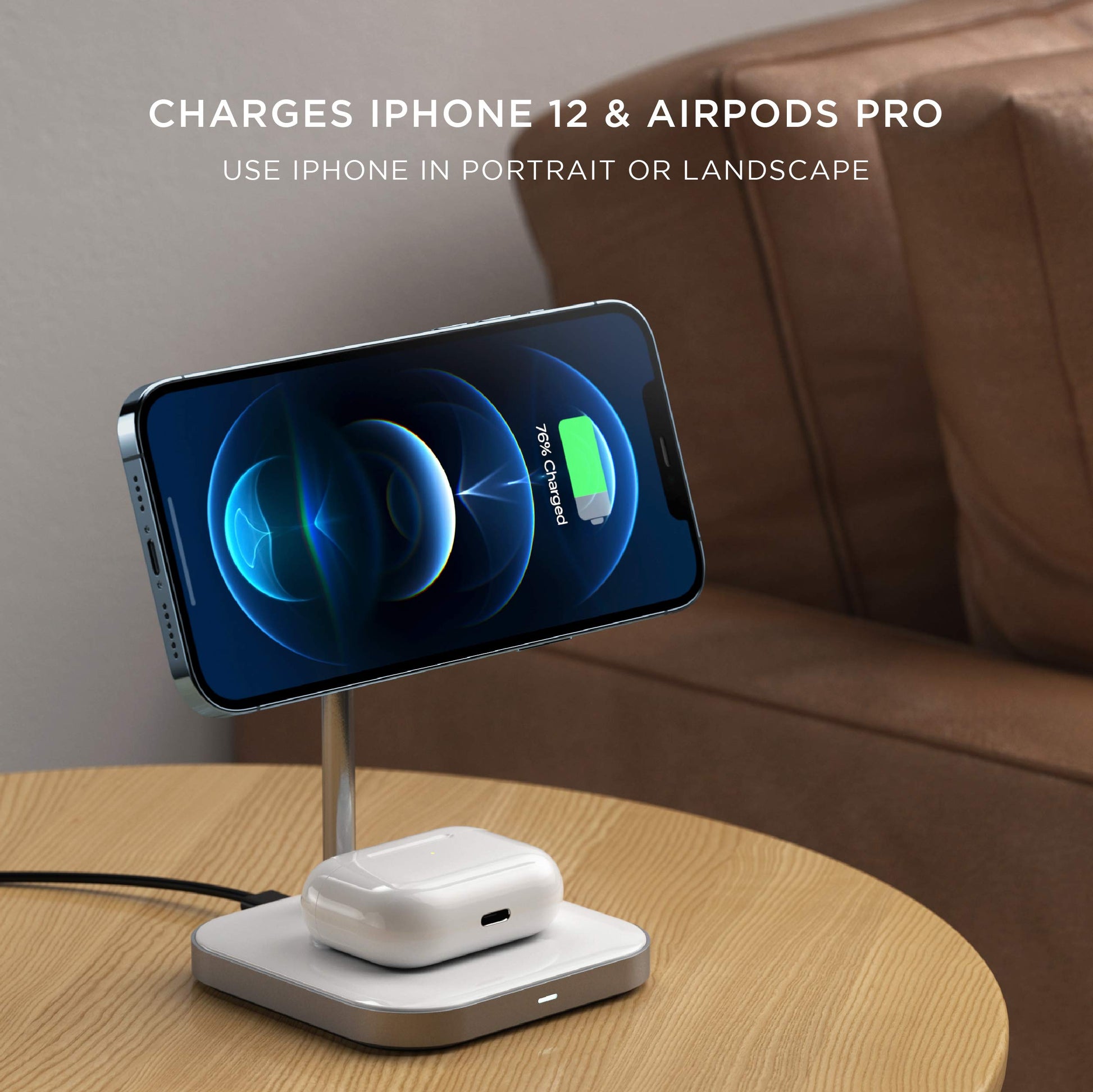 SATECHI Soporte de Carga Magnética Inalámbrica 2-en-1 de Aluminio - Compatible con iPhone 15 Pro Max/15 Pro/15/15 Plus, iPhone 14 Pro/14/14 Plus, AirPods Pro