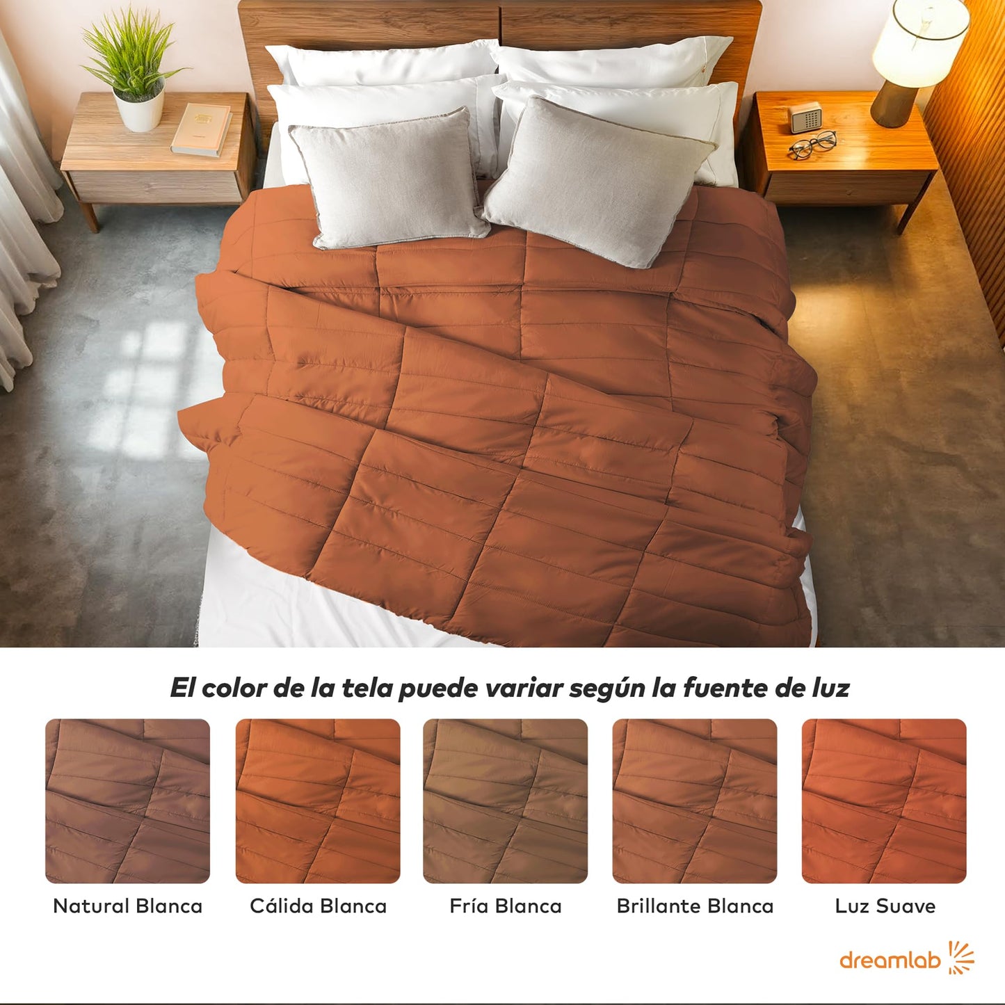 Dreamlab Edredón Acolchado para Toda Estación. Relleno de Microfibras Recubiertas con Gel. Lavado a Máquina. Usar como Edredón o con Funda Duvet. Hipoalergénico.(Naranja Quemado,King Size 259 x 223cm)