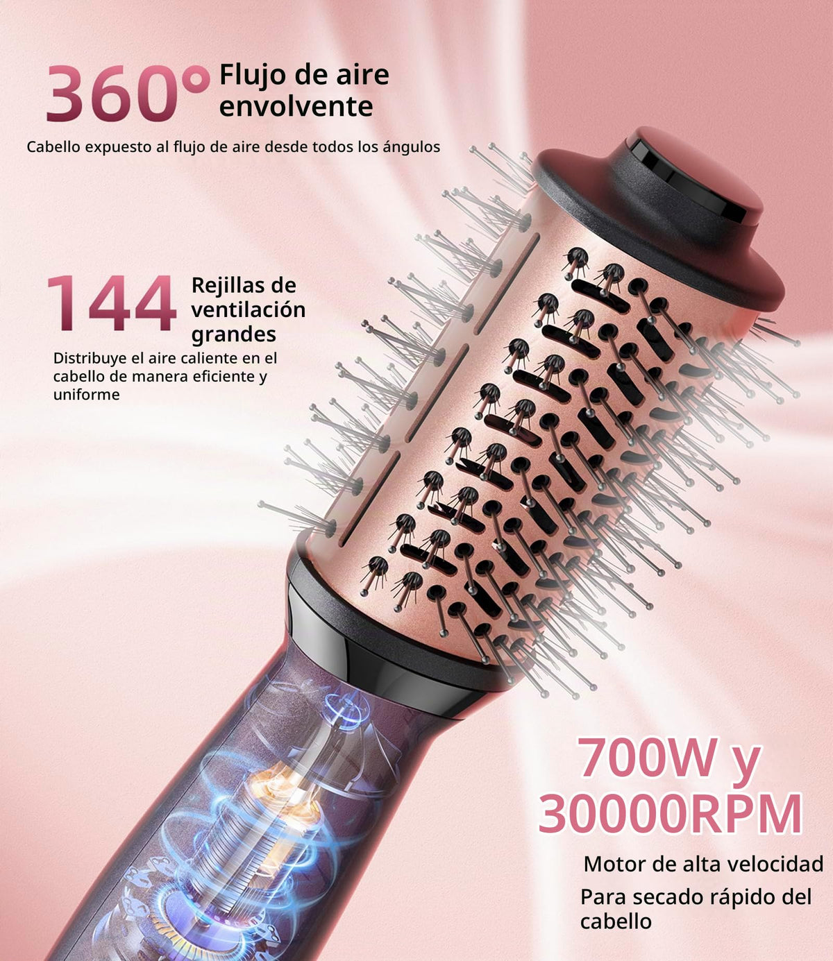 Cepillo Secador de Pelo Desalo Negro Doble Voltaje Compacto para Viajes por Europa
