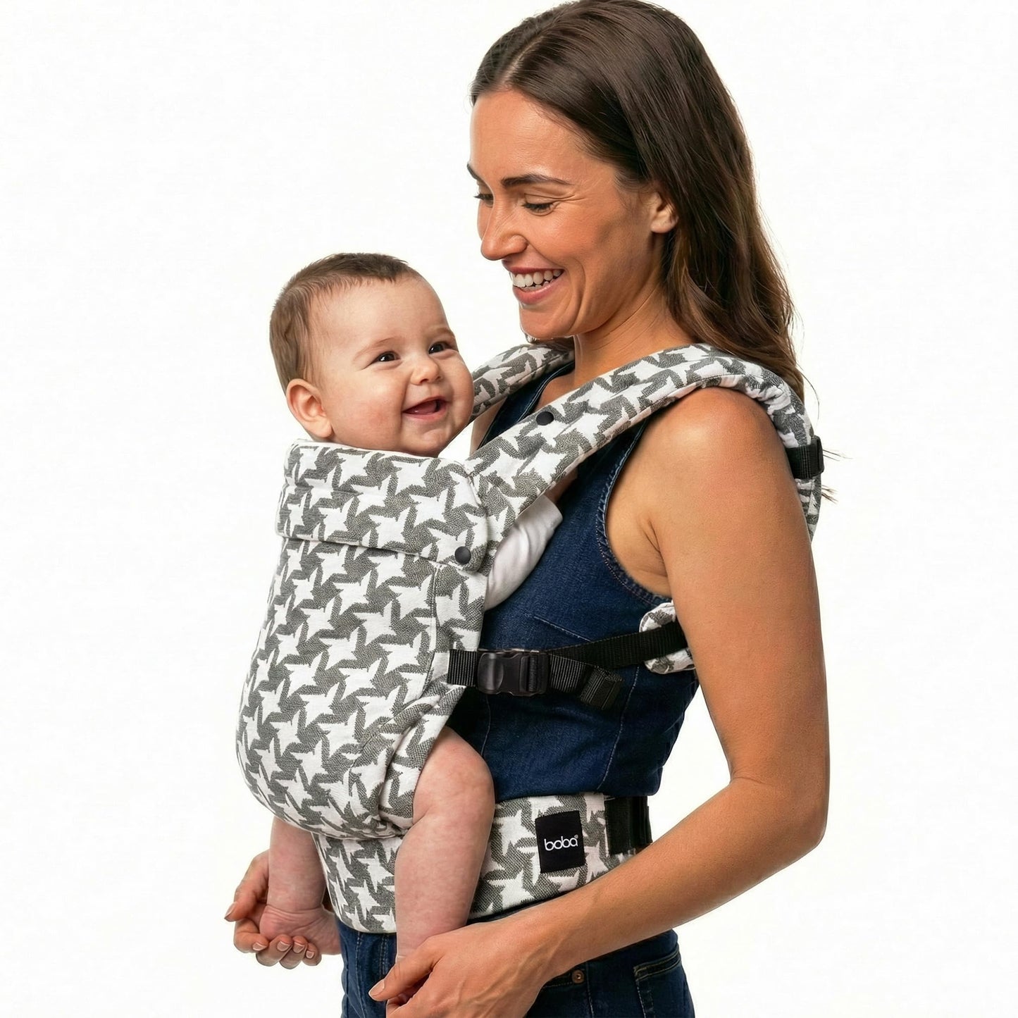 Boba Auri - Portabebés para recién nacidos y niños pequeños – Portabebés de pata de gallo Jacquard, 3 posiciones ergonómicas (delantera/delantera/trasera), portabebés con posición M con asiento