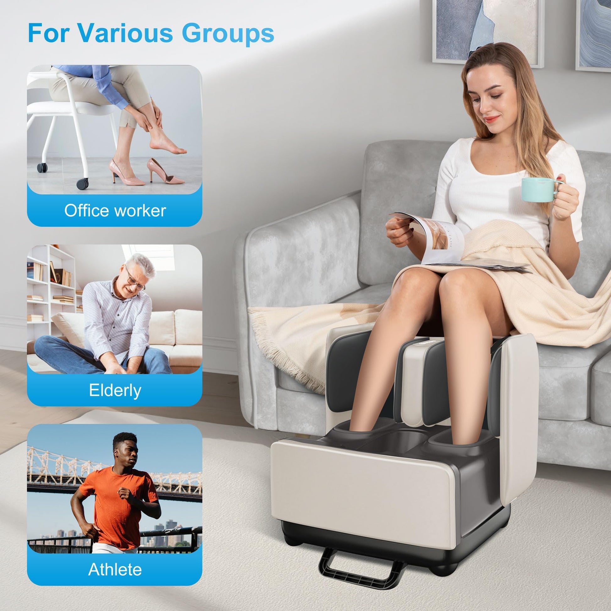 COMFIER Masajeador de pies Shiatsu 2 en 1 y reposapiés, masajeador de pies y pantorrillas con control de aplicación, masajeador de pies con calefacción, masajeador de pantorrillas para aliviar el dol