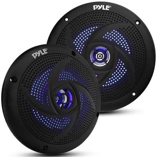 Pyle Bocinas Marinas Dobles de 6.5 Pulgadas. Sistema de Sonido Estéreo para Exteriores Resistente al Agua. Luz LED. Potencia 240 Watts. 1 Par. Negro