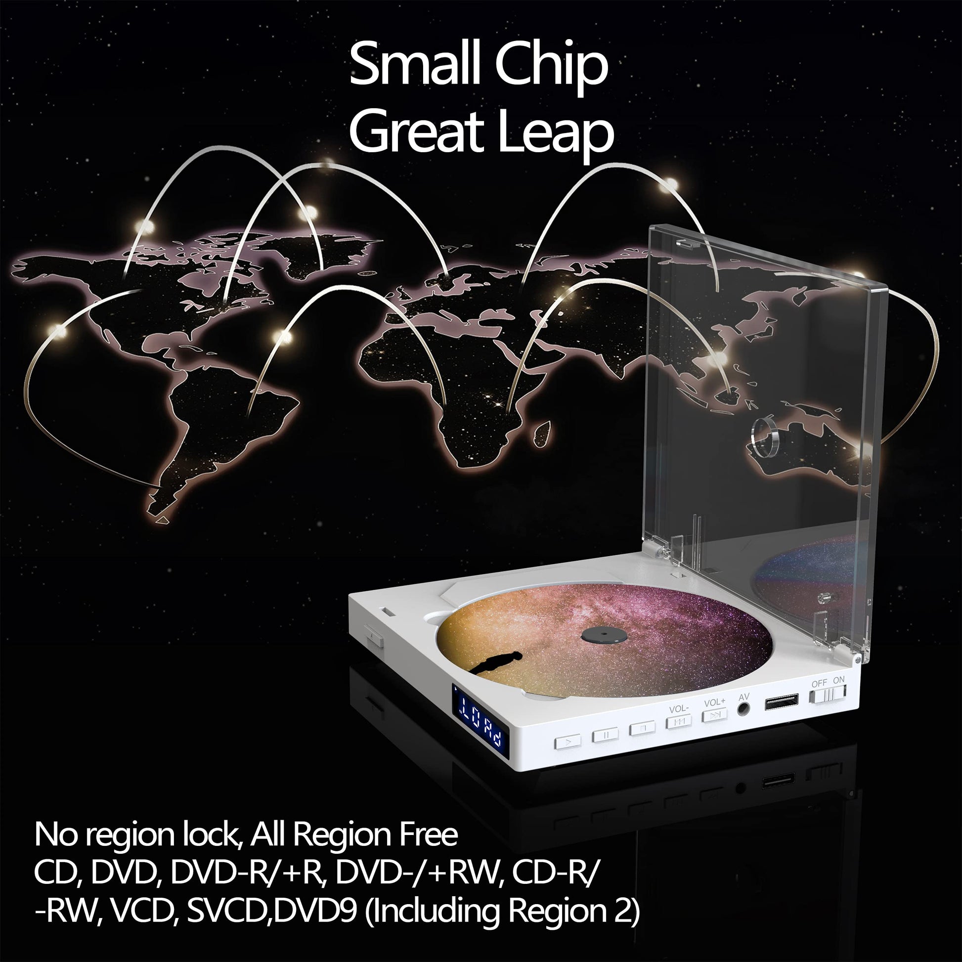 Reproductor de DVD Mini Sin Región Con Altavoces HiFi Integrados, HDMI y AV Negro Con Entrada USB