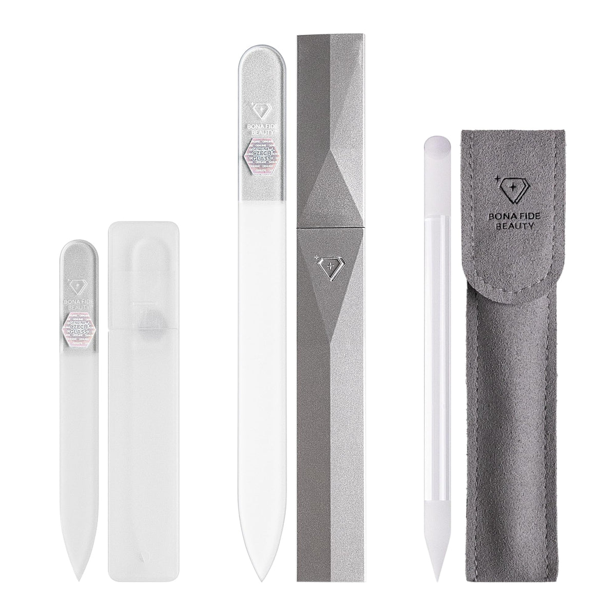 Juego de limas de uñas de cristal para cutículas, limas de uñas de manicura en estuche, limado de precisión, suave en uñas naturales y cutículas, vidrio checo de calidad prémium