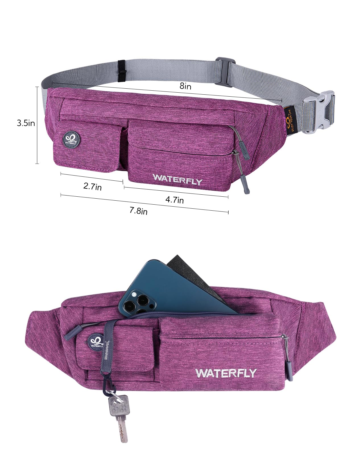 Riñonera Waterfly Beige delgada Resistente al Agua para Hombre y Mujer Deportiva Ciclismo Senderismo Correr Viajar