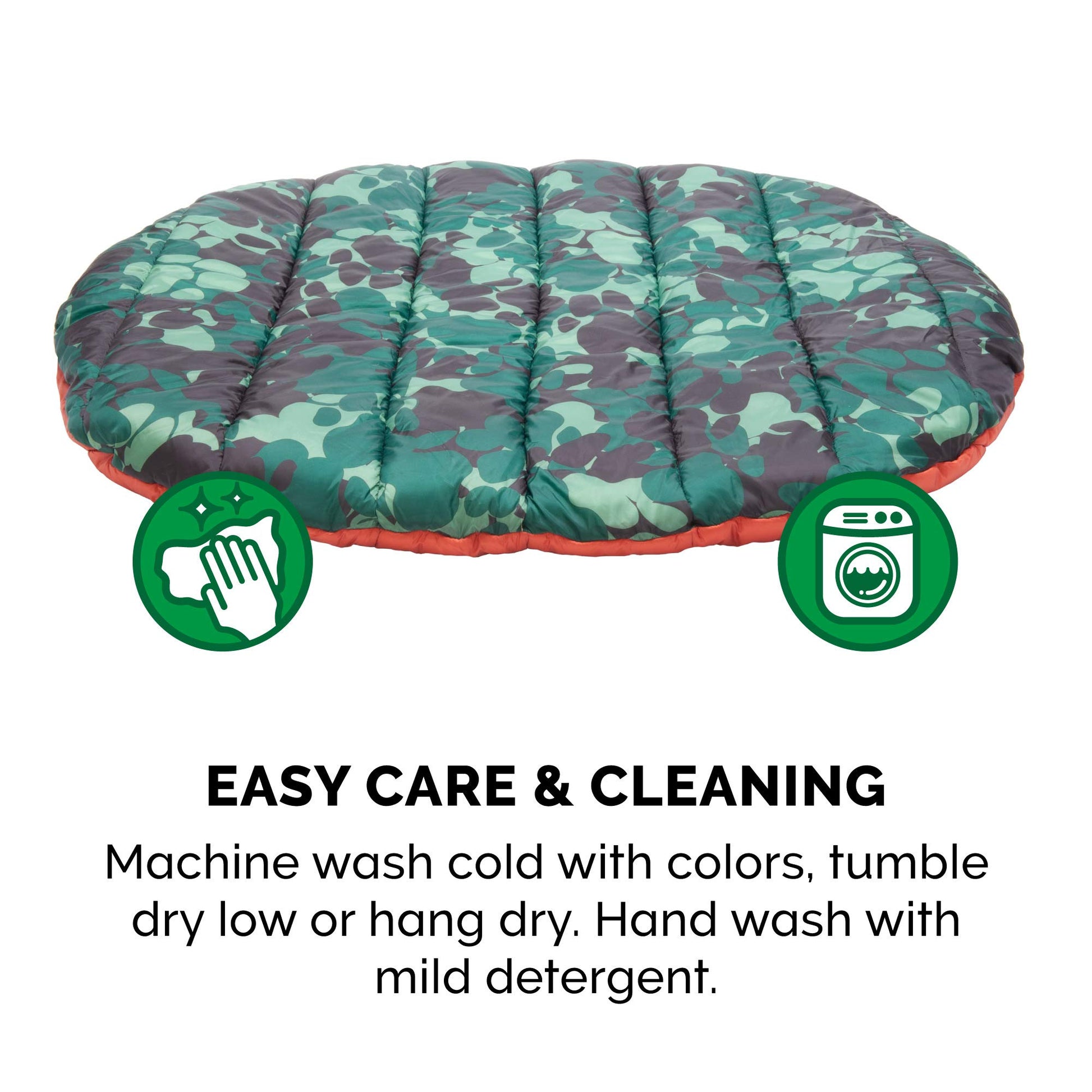 Furhaven Small Dog Bed Trail Pup Travel Pillow Mat w/Stuff Sack, Washable - Paprika/Camo-Paw, Small