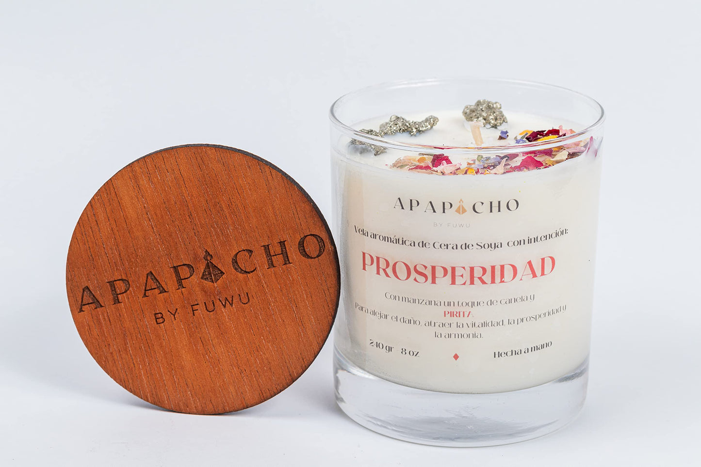 Fuwu, velas aromaticas relajantes de cera de soya con cuarzos naturales, velas decorativas hechas a mano con hierbas de olor, aromatizantes para hogar, velas aromaticas (Manzana con canela)