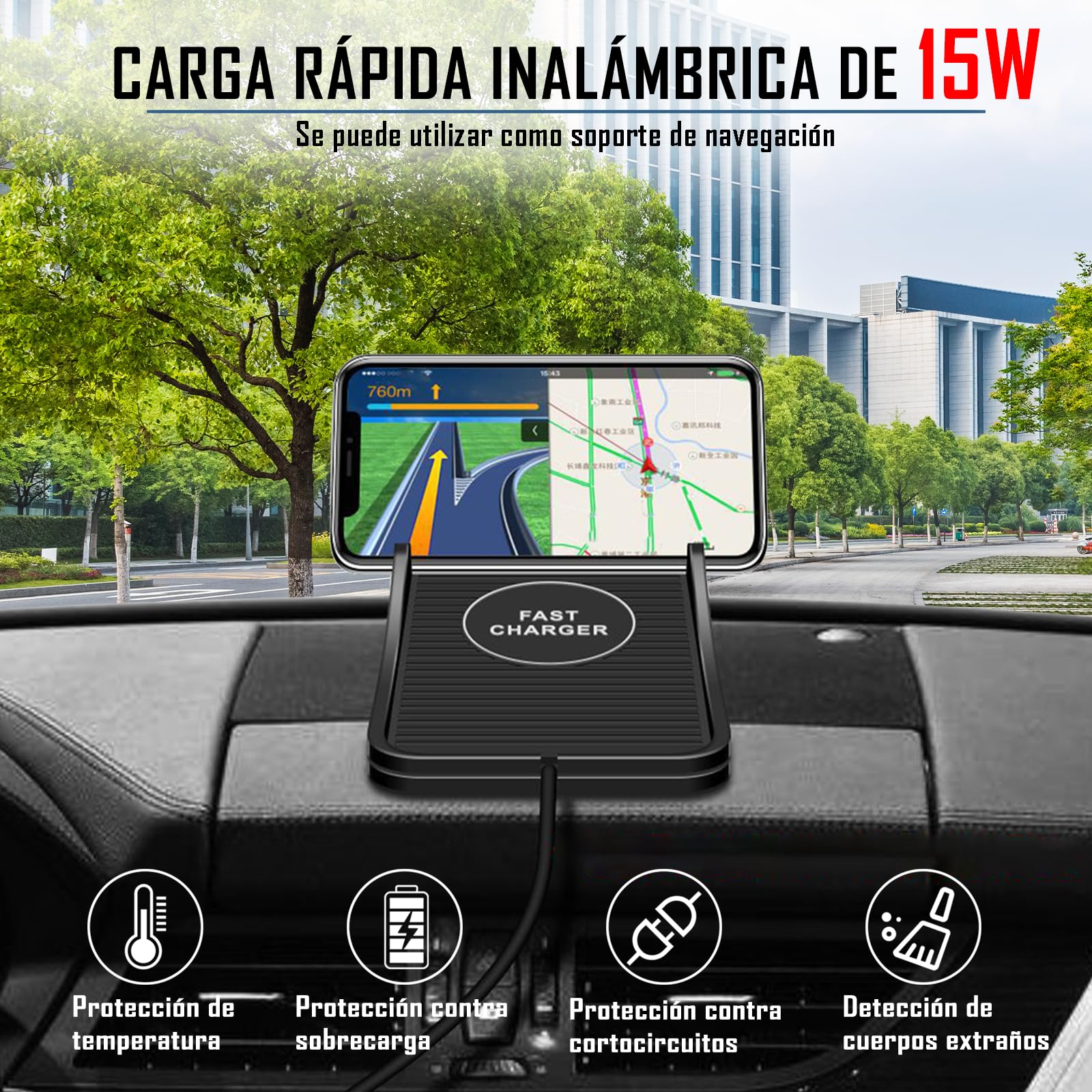 IOPDXZW Base de Carga inalámbrica para Auto,15 W Cargador inalambrico automovil tapete, Almohadilla de Carga inalámbrica para Auto para teléfonos móviles y Auriculares con Carga inalámbrica