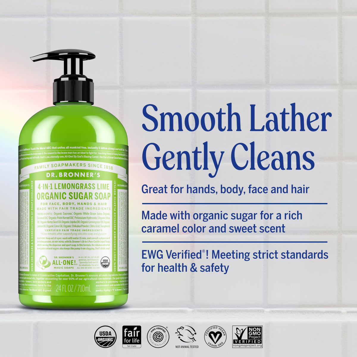 Dr. Bronner's | Jabón líquido de azúcar orgánico, hidratante y nutritivo, para manos, cuerpo, rostro y cabello; certificado vegano - Limoncillo, 710 ml