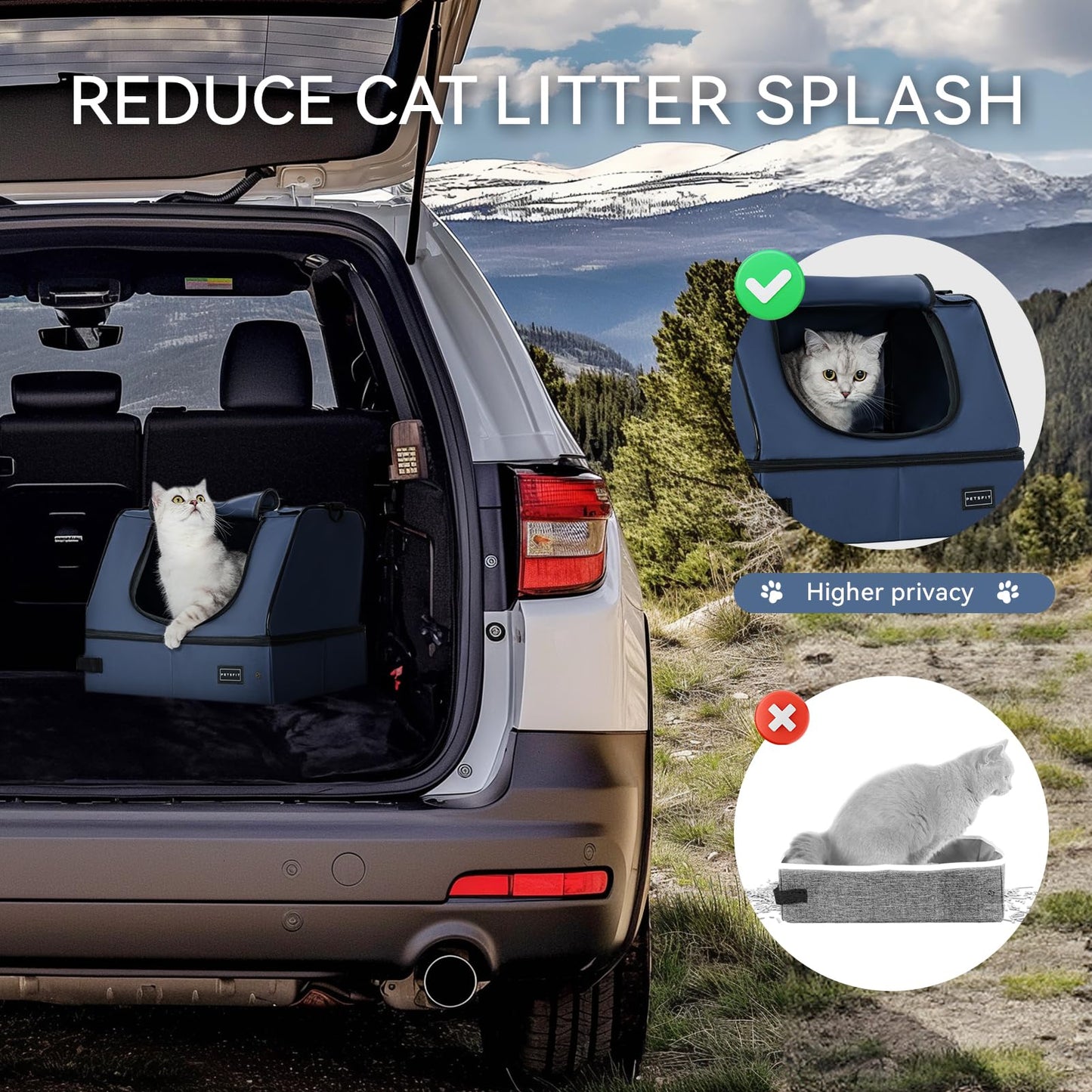 Caja de Arena Portátil Petsfit Azul Forro Antifugas y Desmontable 2 Capas Tela Reforzada y Estructura Sólida para Viajes con Gatos