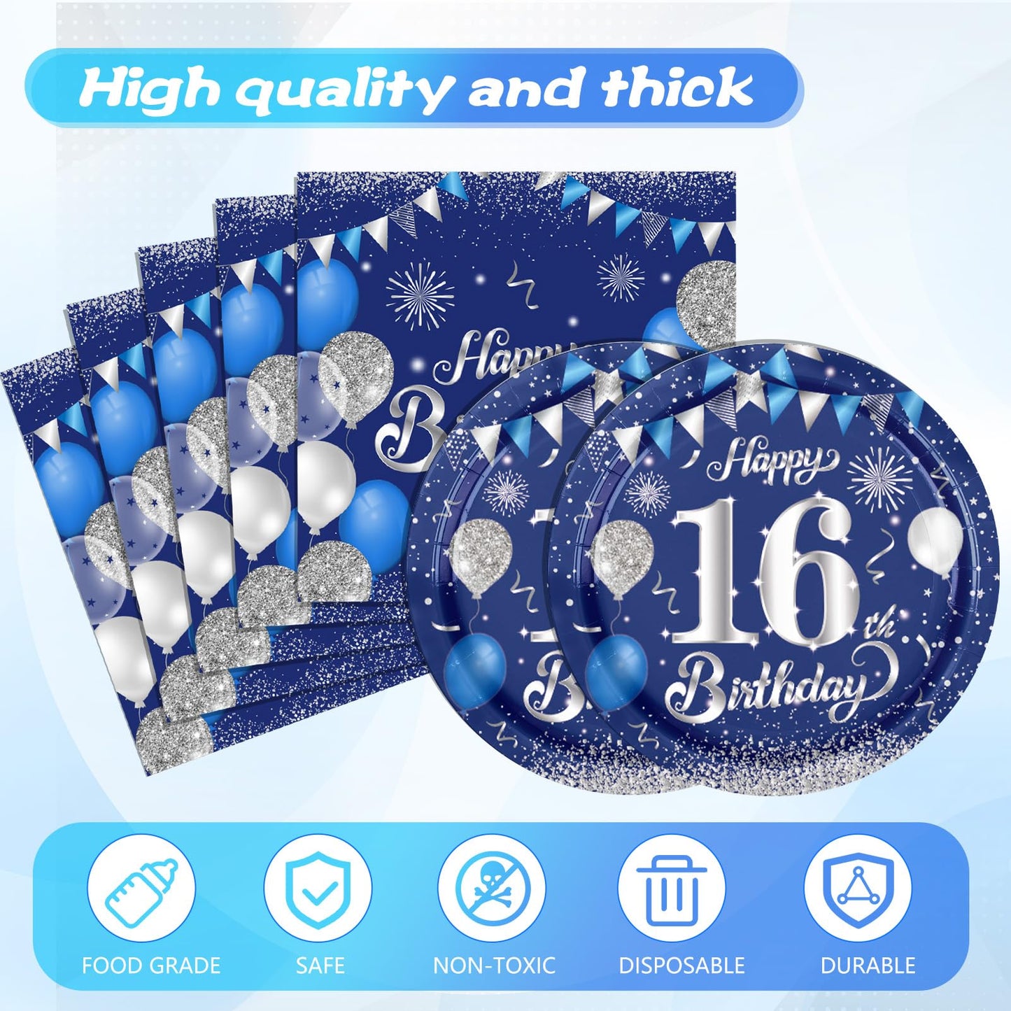 Decoraciones de Cumpleaños 16 Azul Marino Plata, Suministros para Fiesta Dulces 16 para Niños y Niñas