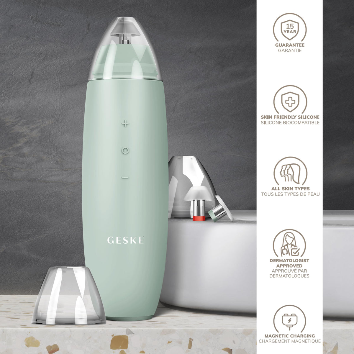 GESKE | SmartAppGuided™ MicroDermabrasion Blackhead Remover | Eliminador de puntos negros 7 en 1 | Limpiador de poros eléctrico | limpieza al vacío innovadora | herramientas de belleza
