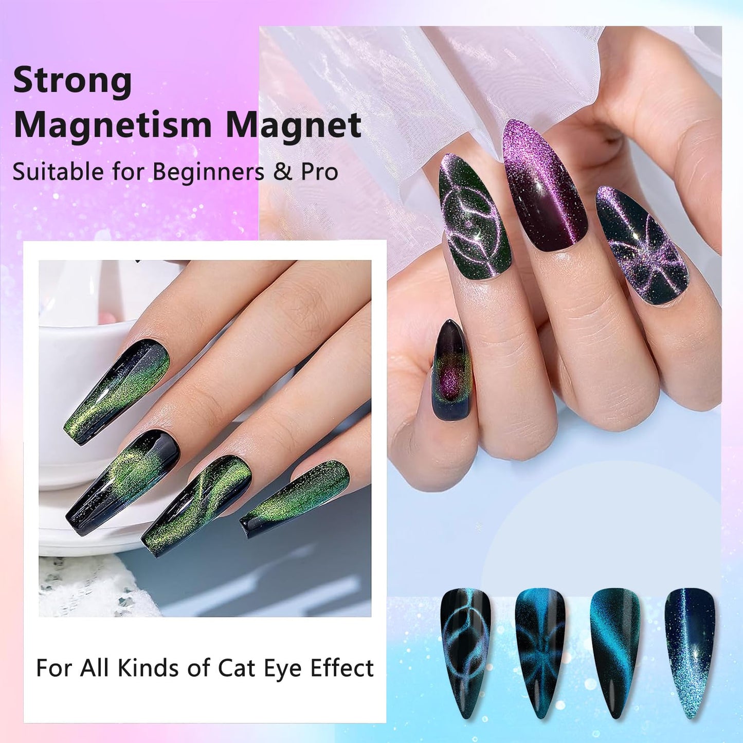 Herramienta de imán para uñas 3 en 1, bolígrafos magnéticos para uñas mejorados, imán multifunción 3D para esmalte de uñas en gel con efecto ojo de gato, para salón, estudio o hogar (HJ NAT253 rosa,
