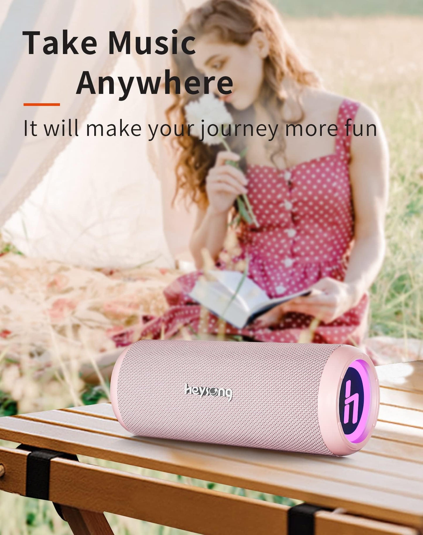 HEYSONG Bocina Bluetooth 5.3 30W para Fiestas Luz RGB, Altavoz Portátil Impermeable IPX6, AUX, Micro SD,TF Tarjeta, USB, stéreo de Doble emparejamiento bocinas para Viaje, Fiesta, Hogar - Rosa