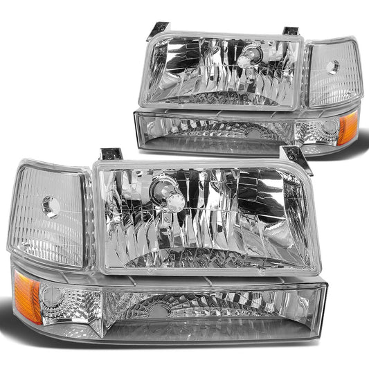 DNA MOTORING Conjunto de Faros HL-OH-DD974P-BK-AM (Lado del Conductor y del Pasajero), HL-OH-F15092-6P-CH-AM, Reflector ambarino de la Cubierta del Cromo