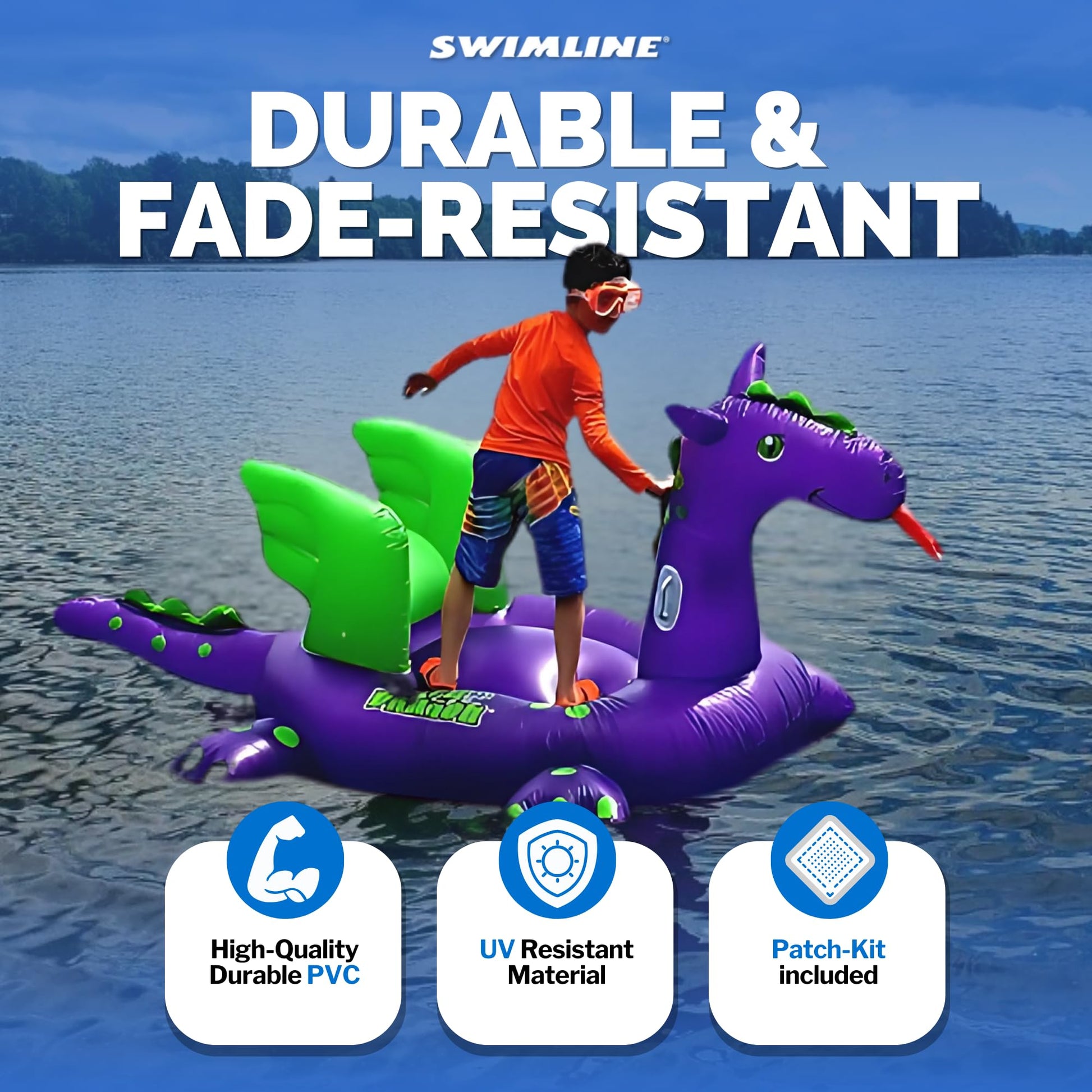 Flotador Inflable Swimline Gigante de Dragón Marino con Alas y Patas Estables