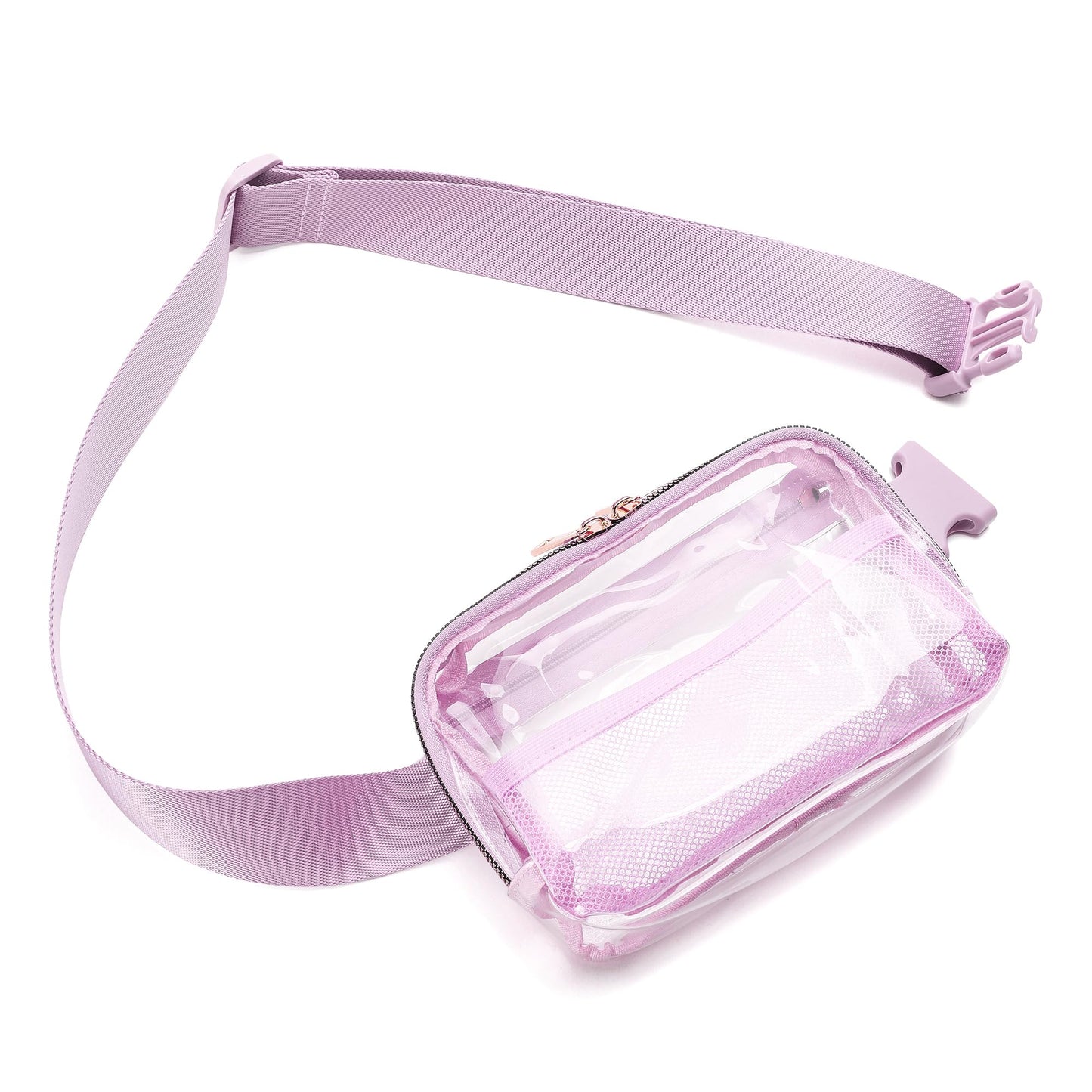 Riñonera Transparente con Correa Ajustable Púrpura Claro Aprobada para Conciertos y Deportes para Mujer y Hombre