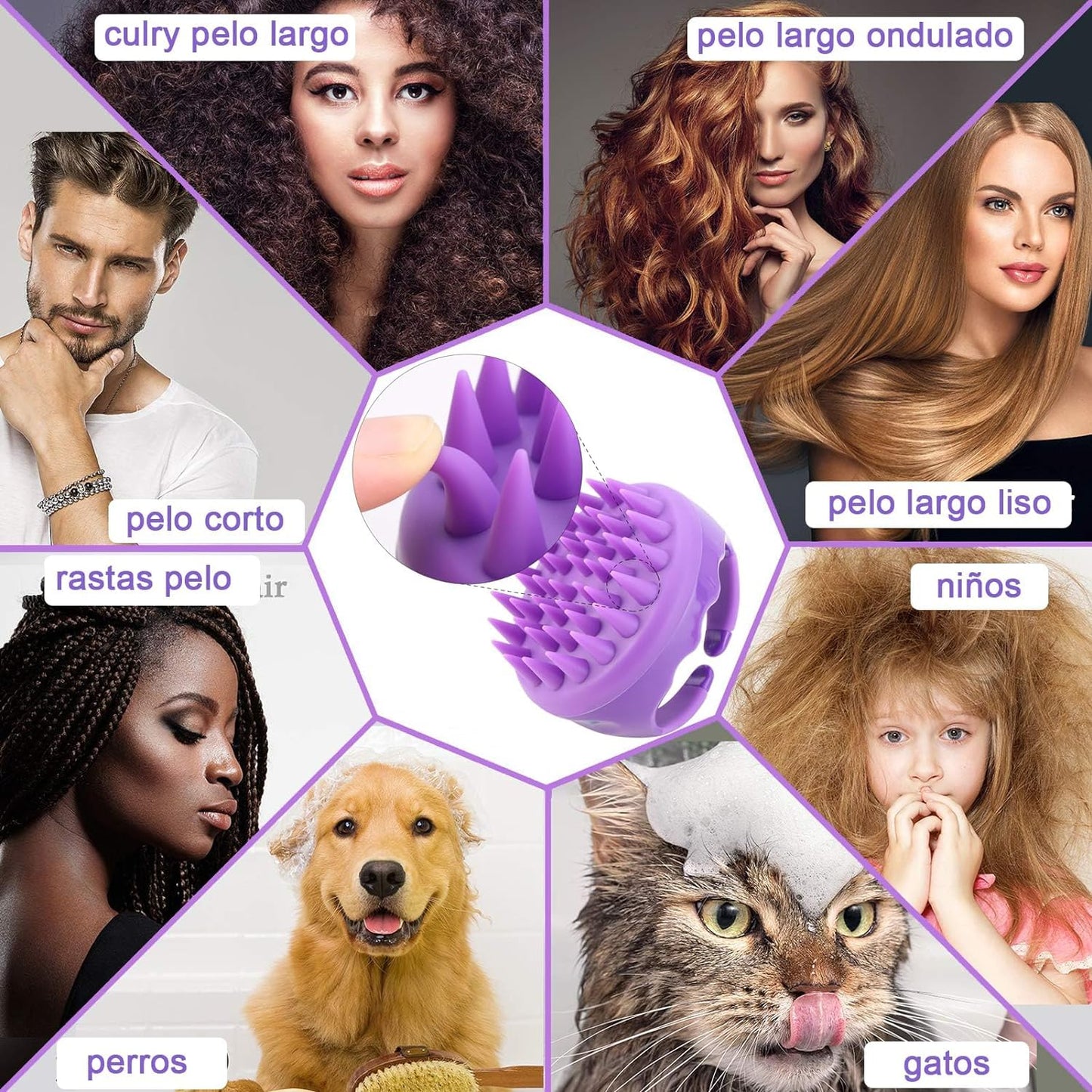 Masajeador de Cuero Cabelludo VERALY.MX Negro con Cerdas de Silicona para Crecimiento del Cabello y Eliminación de Caspa en Seco y Húmedo