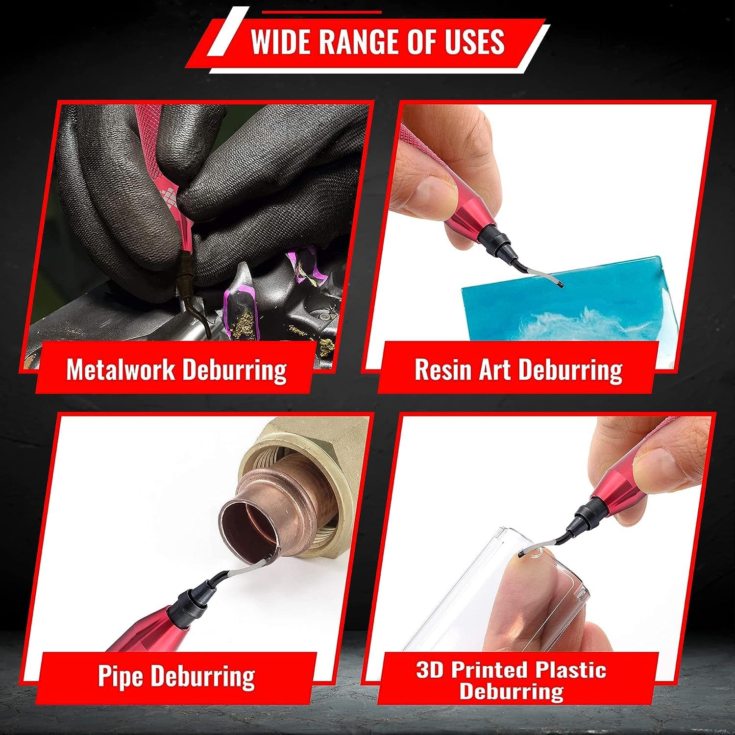 AFA Tools - Herramienta de desbarbado con 15 cuchillas giratorias de acero extra de alta velocidad, funciona en metal, resina, tubos de PVC, cobre, plástico y bordes impresos en 3D, herramienta de