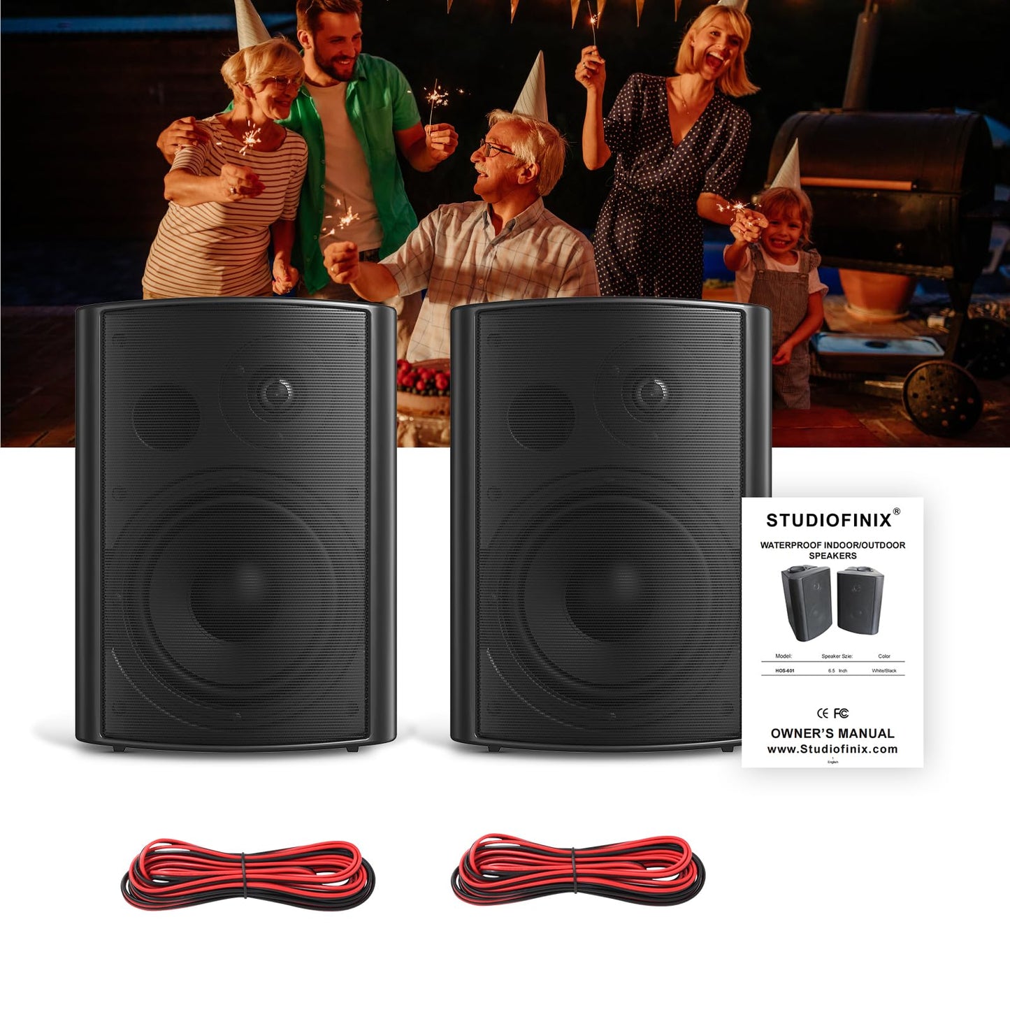 STUDIOFINIX Altavoces de Pared de 6,5 Pulgadas, Sistema de Altavoces pasivos para Exteriores de 400W/par, Material ABS Resistente para el Patio, el Garaje y la Piscina (Negro)