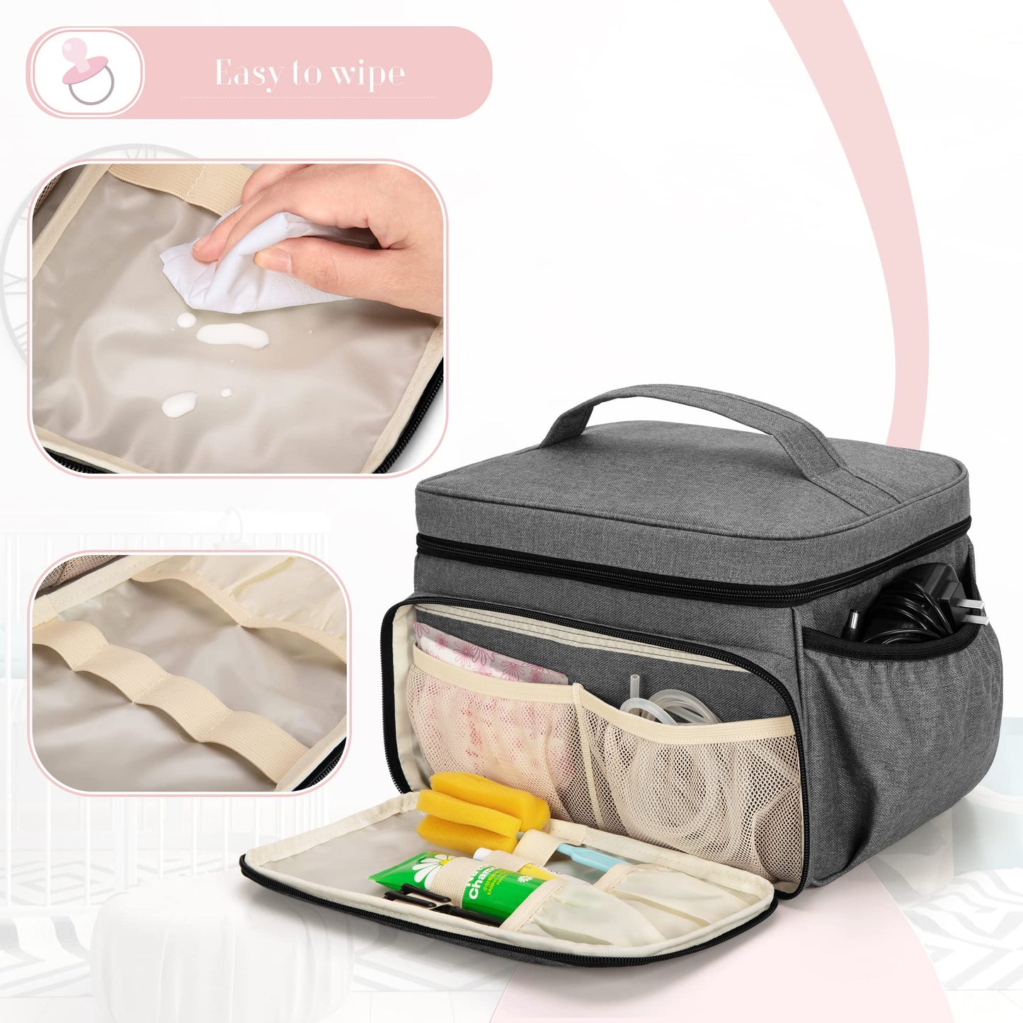 Luxja - Bolsa para extractor de leche compatible con Spectra S1 y S2, bolsa de bombeo para extractor de leche y piezas adicionales (adecuada para uso doméstico o de viaje), gris (pendiente de patente)