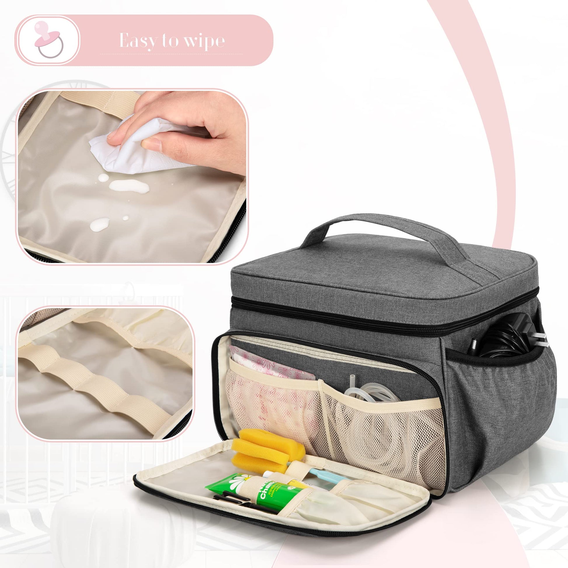 Luxja - Bolsa para extractor de leche compatible con Spectra S1 y S2, bolsa de bombeo para extractor de leche y piezas adicionales (adecuada para uso doméstico o de viaje), gris (pendiente de patente)