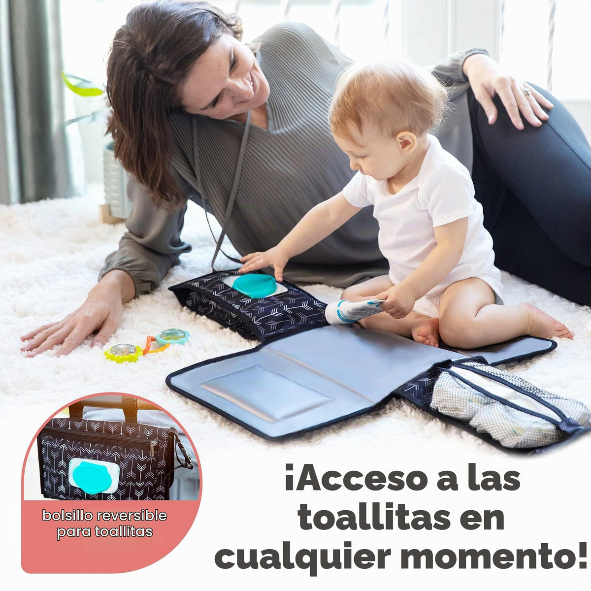 Kopi - Cambiador de pañales portátil para bebé, cambiador de pañales con bolsillo para toallitas, tapete cambiador portátil de diseño inteligente, kit de estación de viaje para bebés, regalo para
