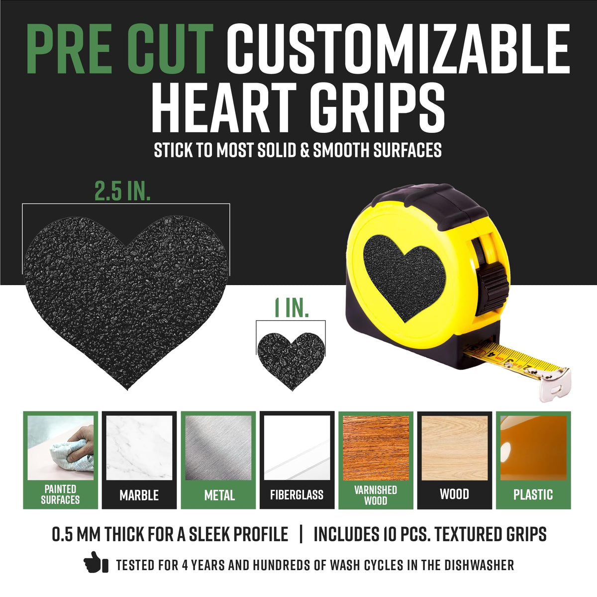 Pegatinas de Corazón Dragon Grips Negras Antideslizantes Impermeables Multiusos