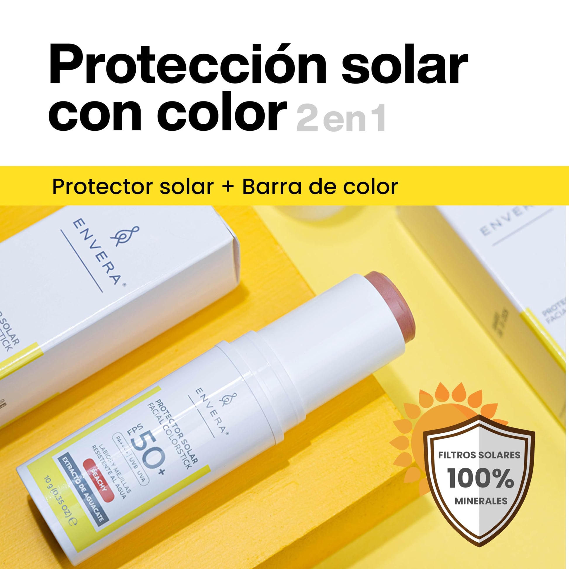 ENVERA Kit "En mi bolsillo" Protector en Barra Invisible + Protector solar Facial en barra con Color para mejillas, párpados y labios | Regalos para Mujer San Valentin