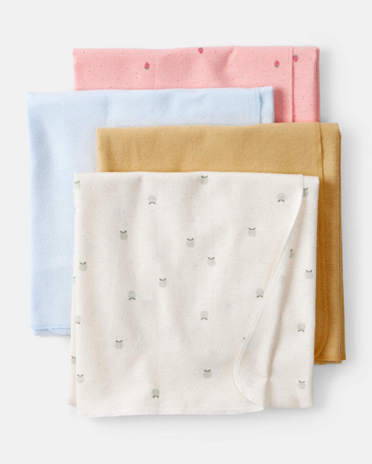 Carter's Baby - Paquete de 4 mantas para recién nacidos (marfil/amarillo/azul/rosa)
