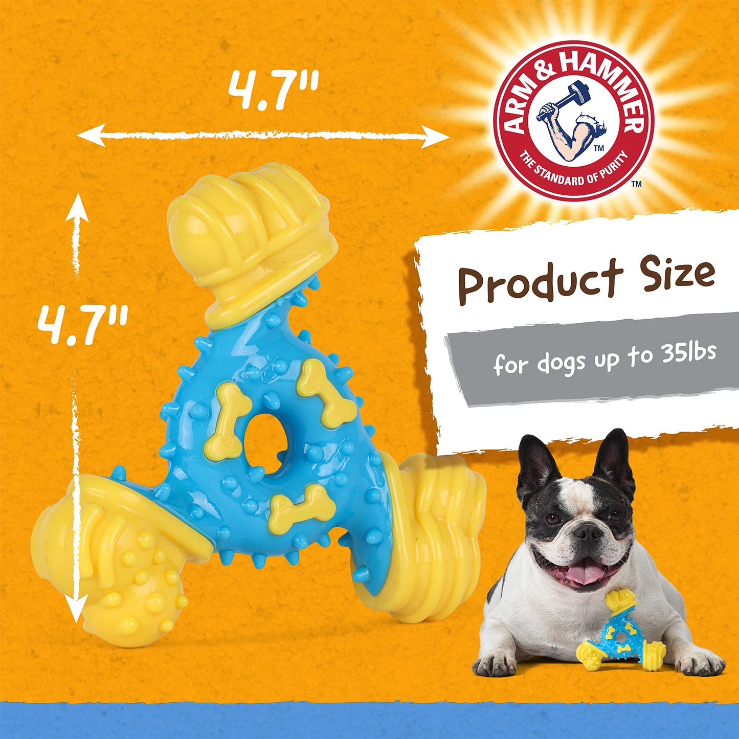 Arm & Hammer for Pets Nubbies TriBone Dog Dental Toy| Best Dog Chew Toy for Moderate Chewers | Dog Dental Toy Helps Reduce Plaque & Tartar | Peanut Butter Flavor Baking Soda