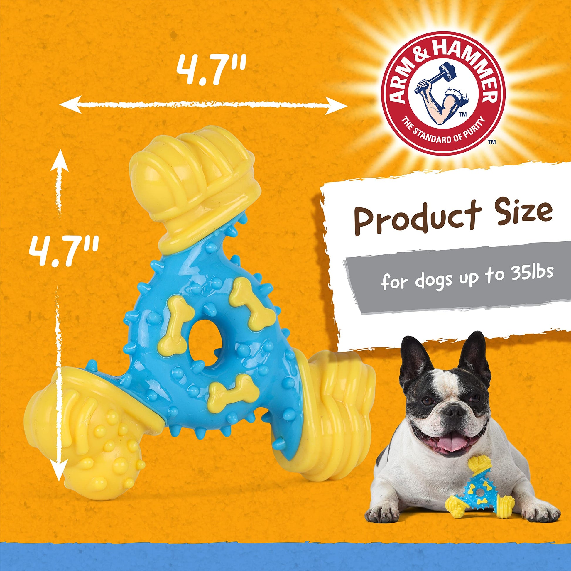 Arm & Hammer for Pets Nubbies TriBone Dog Dental Toy| Best Dog Chew Toy for Moderate Chewers | Dog Dental Toy Helps Reduce Plaque & Tartar | Peanut Butter Flavor Baking Soda
