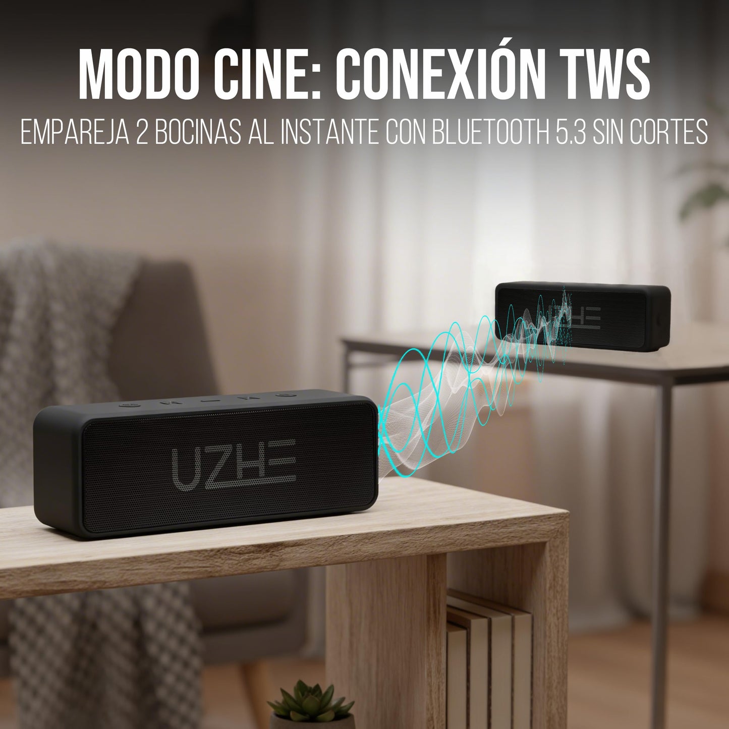 UZHE | Bocina Bluetooth 20W | Sonido Estéreo HiFi con Doble Driver y Subwoofer IPX6 Impermeable 12h Batería 4000mAh TWS (Sonido Envolvente) Altavoz Portátil para Fiestas Exterior USB-C | Negro