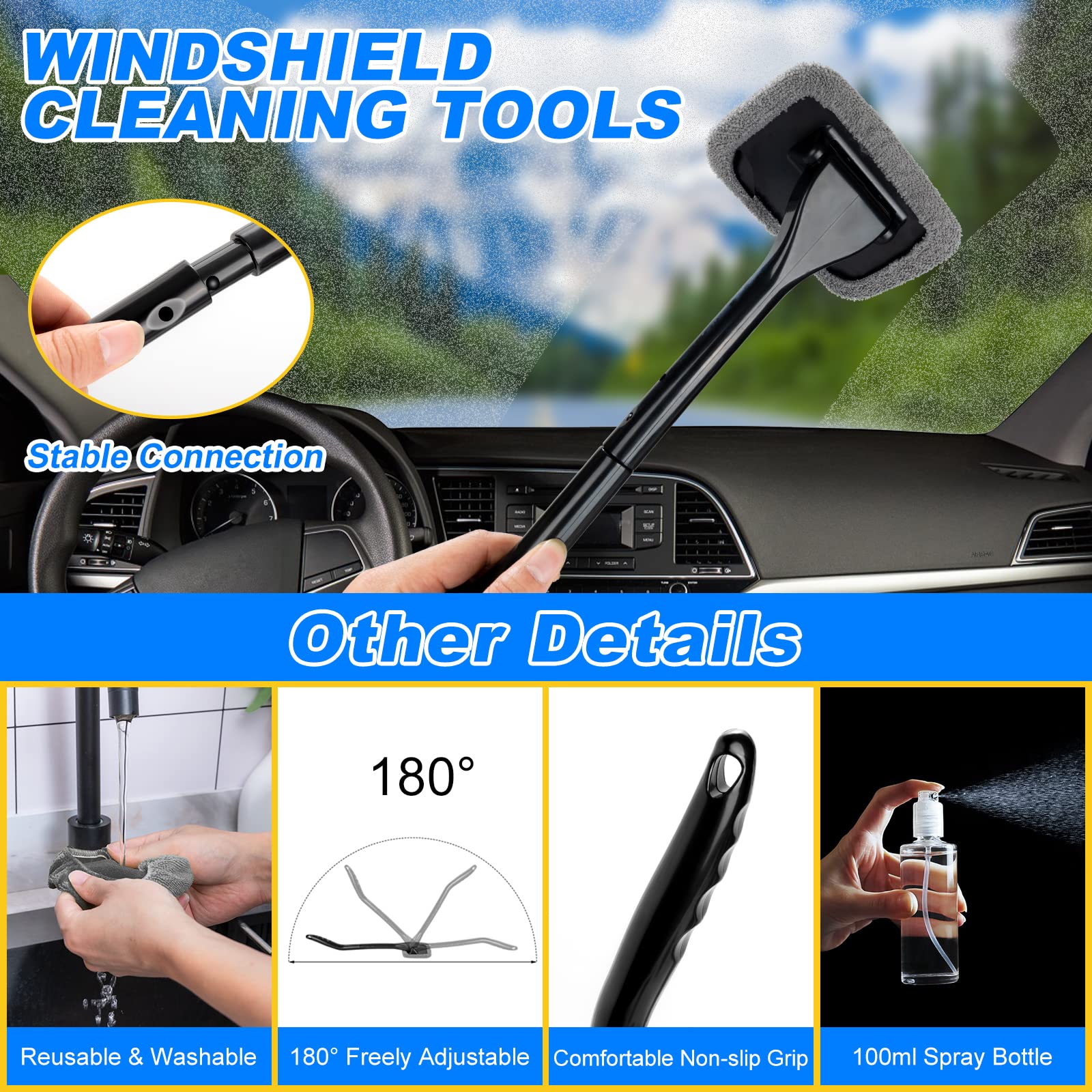AUTODECO - Kit de 41 piezas de limpieza de coche, kit de limpieza de detalles interiores con aspiradora de mano de alta potencia, cubeta plegable, herramienta para parabrisas, pala de nieve, cepillo