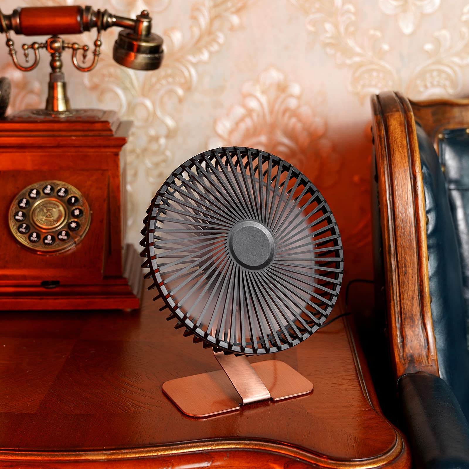 Ventilador de Escritorio SLENPET Bronce USB 6 Pulgadas Ultra Silencioso 4 Velocidades Base de Metal