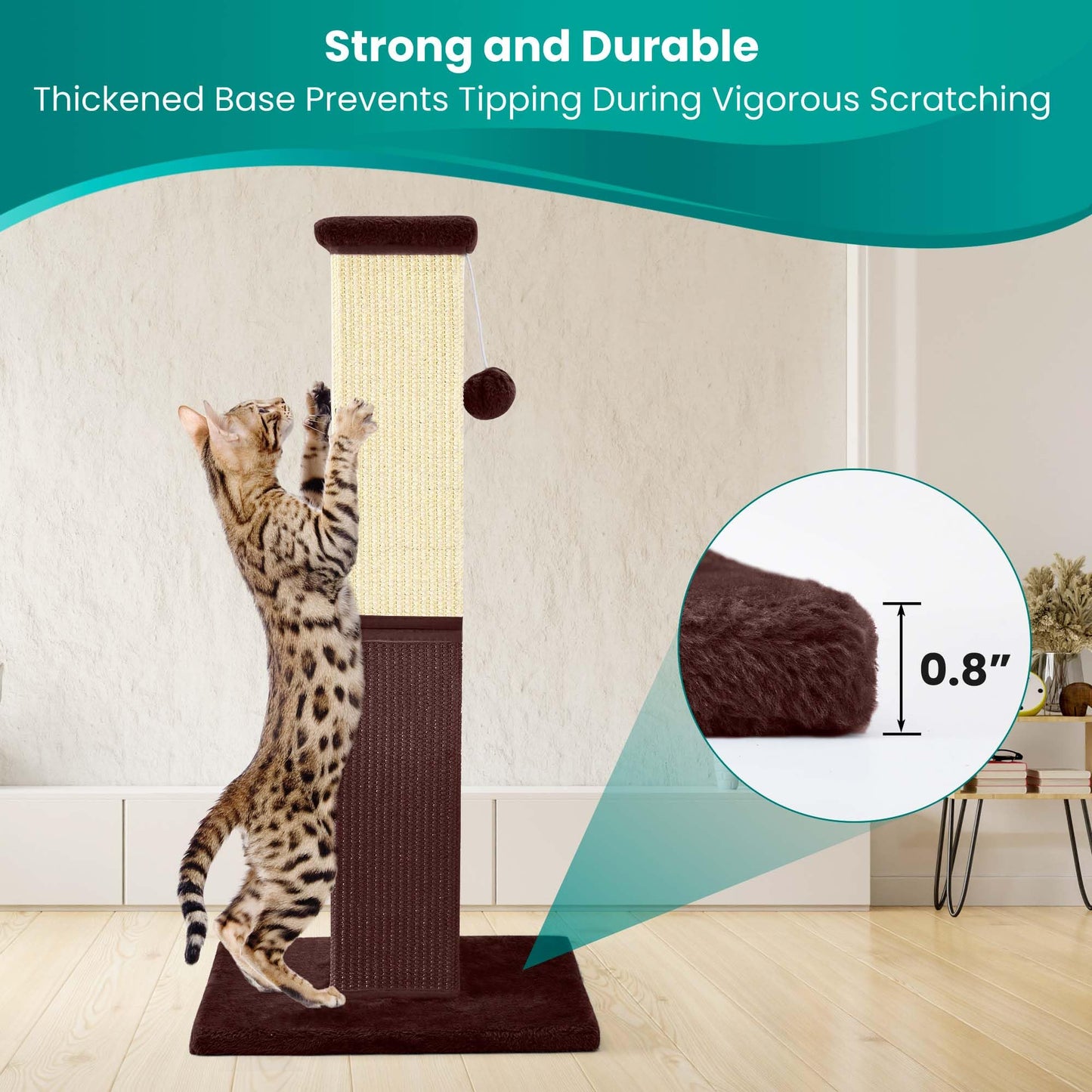Poste Rascador YULOYI Café con Sisal Natural para Gatos Grandes y Gatitos de Interior