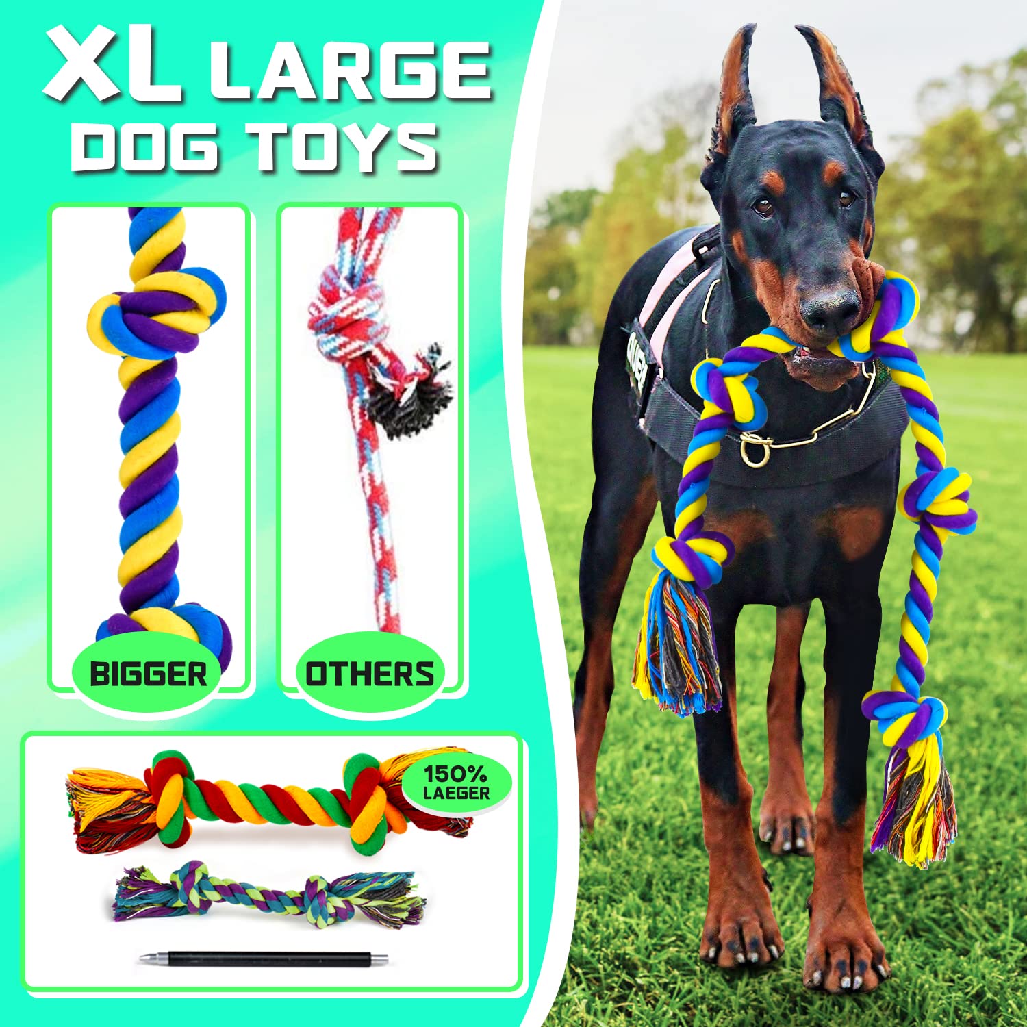 Juguetes para masticar perros XL para masticadores agresivos de raza grande, paquete de 14 juguetes resistentes para perros indestructibles para masticar agresivos, juguetes duraderos para masticar cachorros para dentición, juguetes de cuerda de algodón r