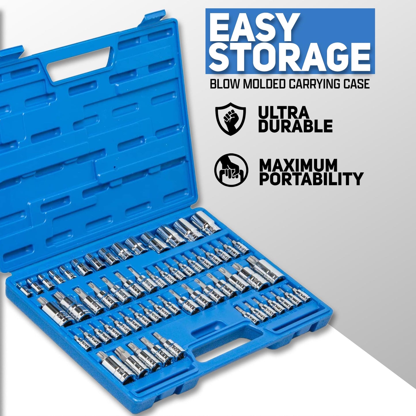 Neiko 10083A Juego de Cubos de Combinación de Puntas Torx y Acople E, 60 piezas