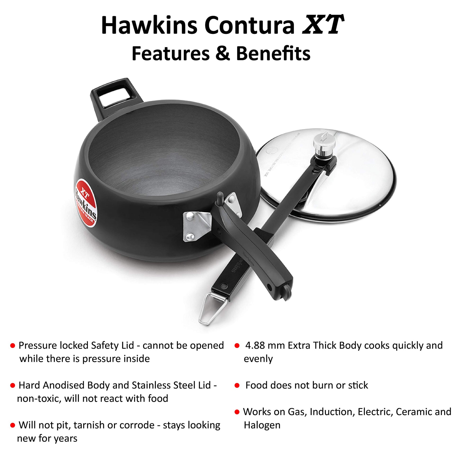 Hawkins - olla de presión Contura con base extra gruesa anodizada dura para inducción, 3,5 L (negro)