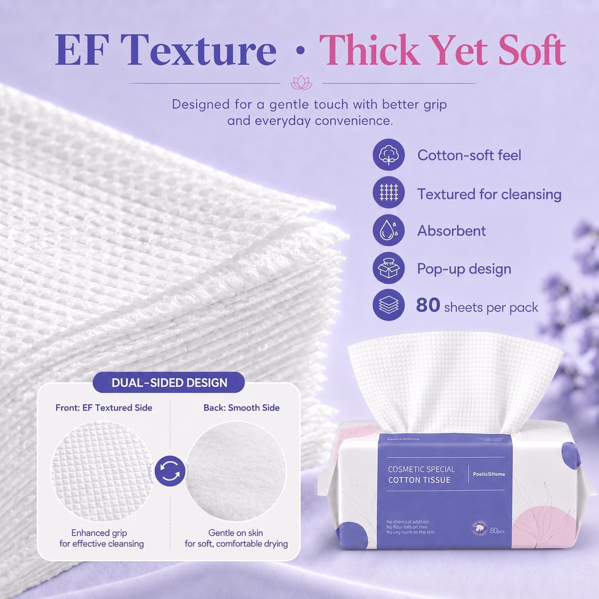 PoeticEHome Toallitas secas de algodón extra grueso, toalla facial desechable sin pelusa, paños de tejido facial para limpieza profunda y limpieza de maquillaje, paquete de 4